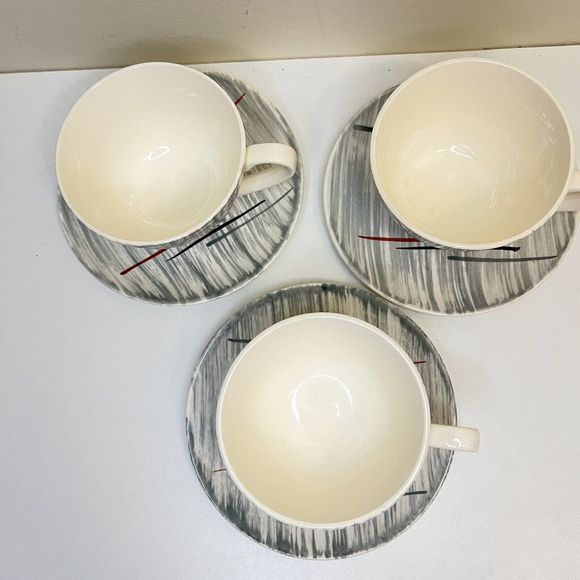 Stetson MCM Atomic Retro Prim Rose China  Teacups Saucers HIAWATHA  Set 3 - Picture 2 of 8